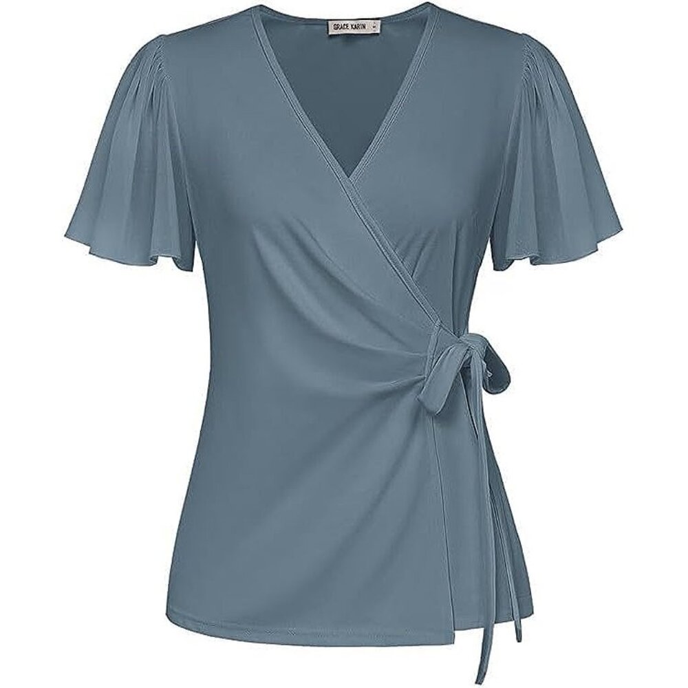 2025 Womens Summer Tops Dressy Business Casual Chiffon Short Sleeve
